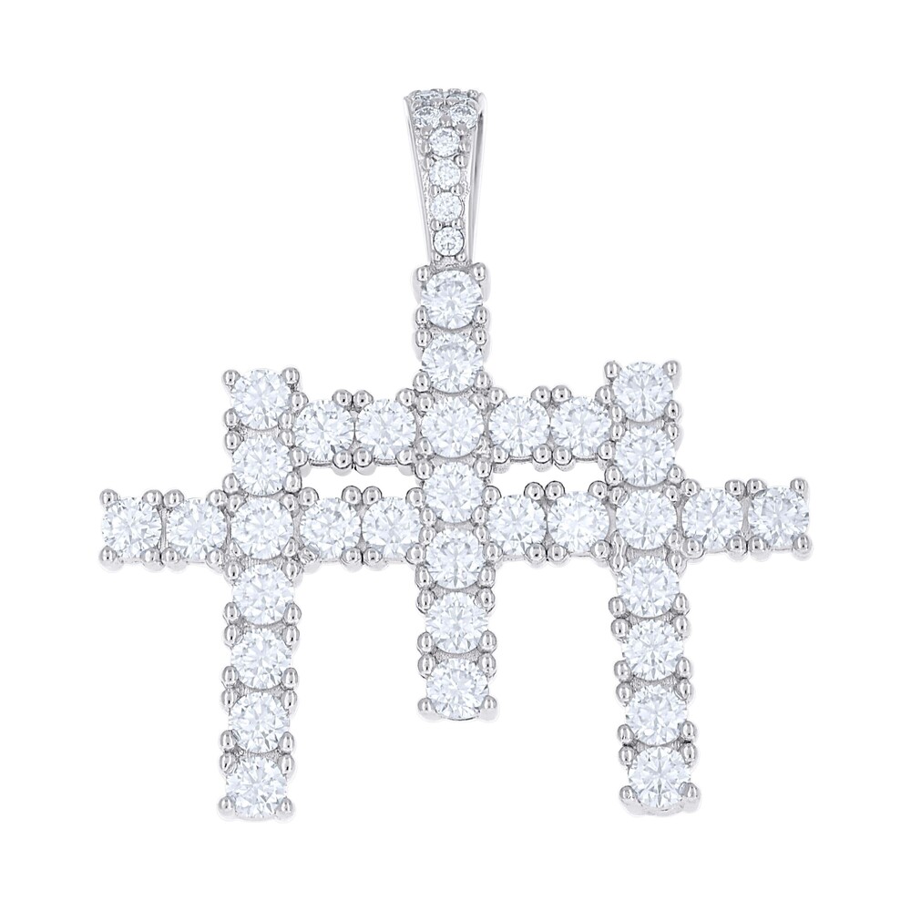 925 Sterling Silver 3.425ct Moissanite Triple Cross Charm Pendant